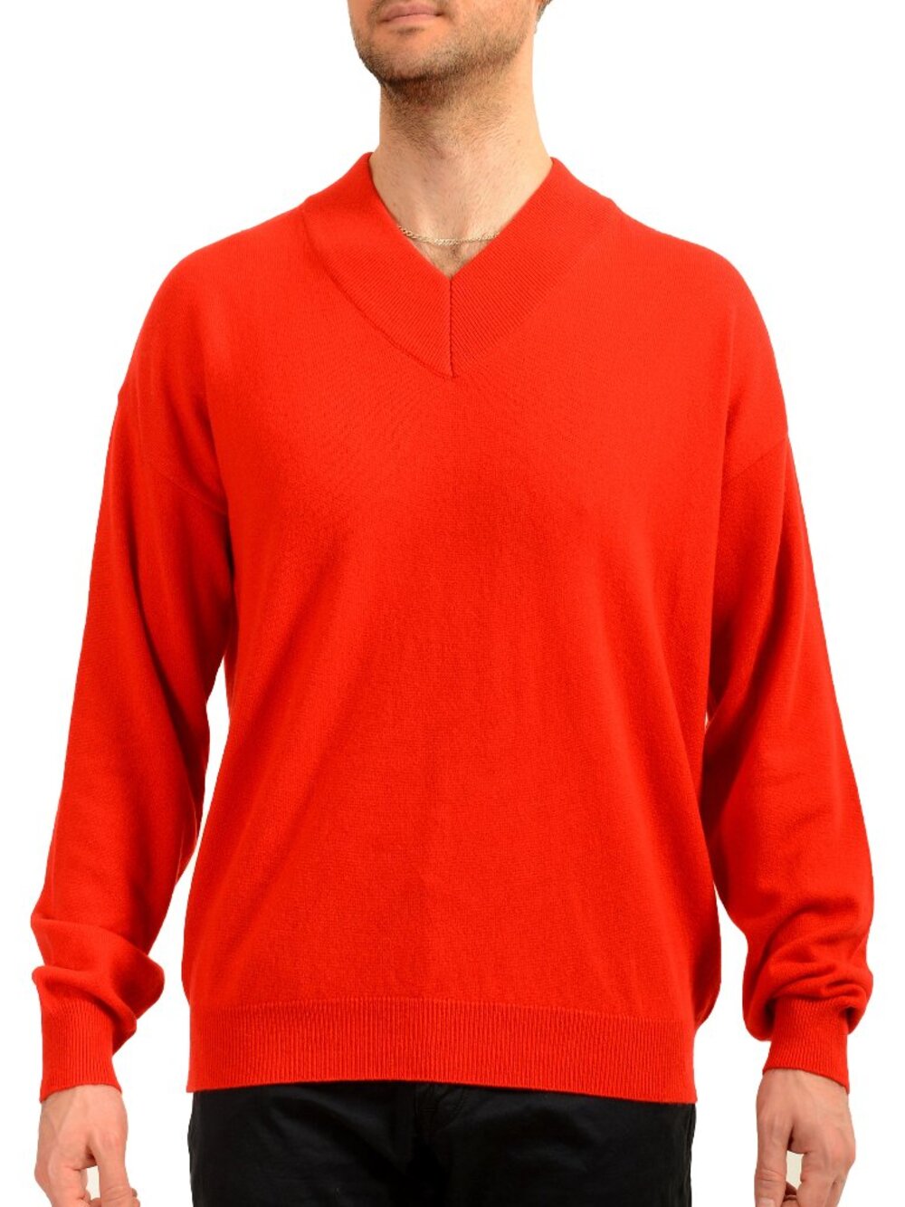 Scuderia Ferrari Men's Red 100% Cashmere V-Neck Pullover Sweater US XL IT 54